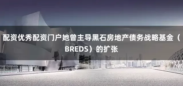 配资优秀配资门户她曾主导黑石房地产债务战略基金（BREDS）的扩张